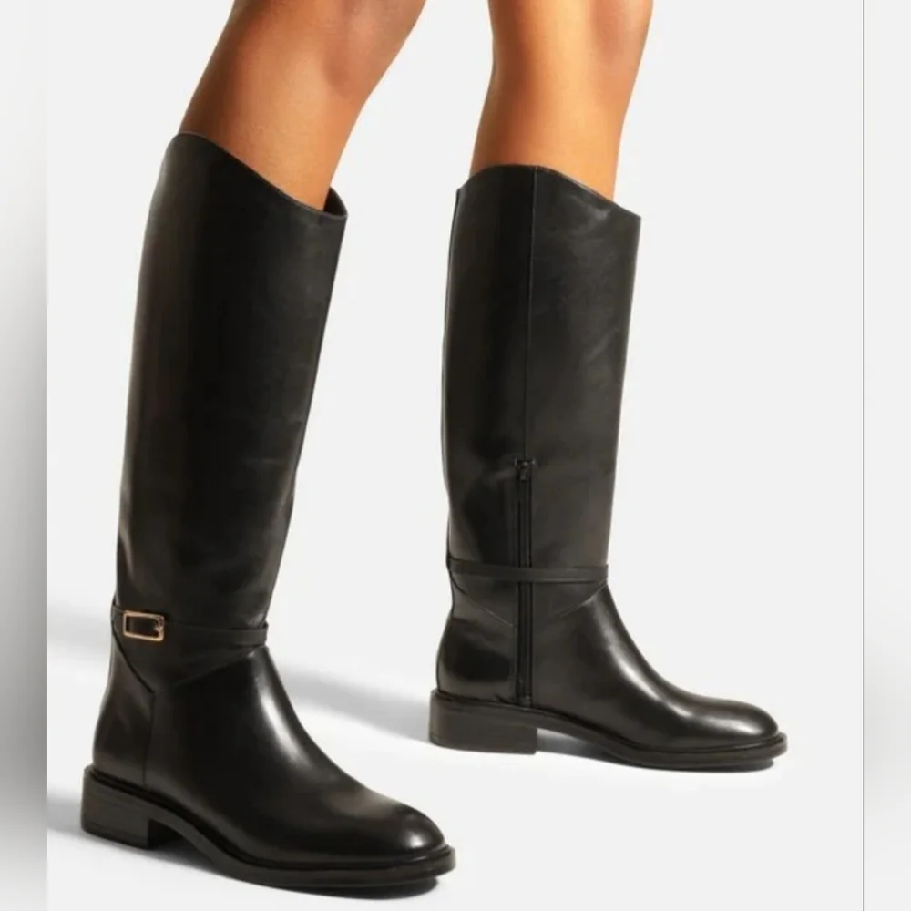 Arezzo Women's Mckenna Low Block Black Leather Boots Size‎ 9.5 M